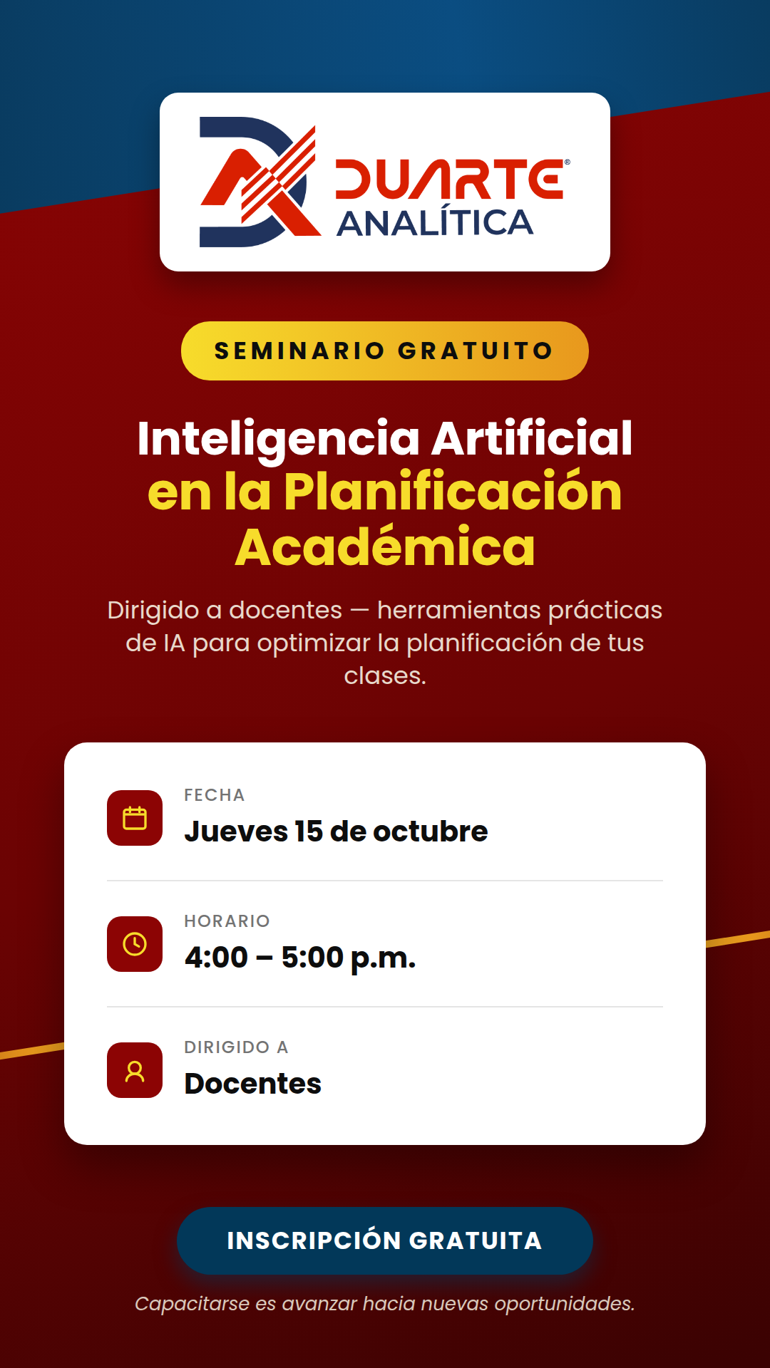 Afiche del seminario Inteligencia Artificial en la Planificación Académica
